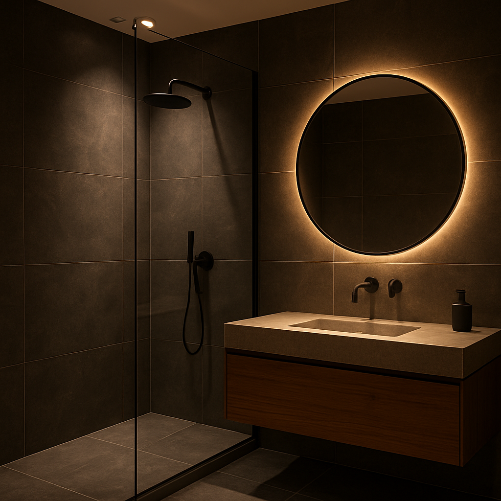 Bodengleiche Walk-in-Dusche in einem modern sanierten Bad in Berlin
